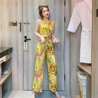 Sleeveless Leaf Print Jumpsuit