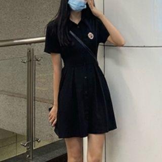 Short-sleeve Collar Open-back Mini A-line Dress