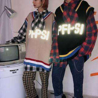 Couple Matching Reflective Lettering Sweater Vest