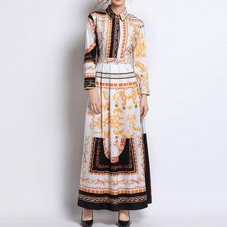 Print A-line Maxi Shirtdress