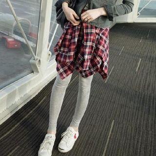 Mock Two-piece Plaid Paneled Leggings