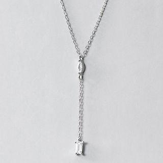 925 Sterling Silver Rhinestone Y Pendant Necklace As Shown In Figure - One Size