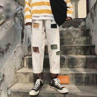 Paneled Ripped Straight Cut Pants
