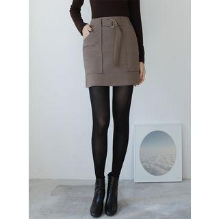 Buckled-waist Zip-back Mini Skirt