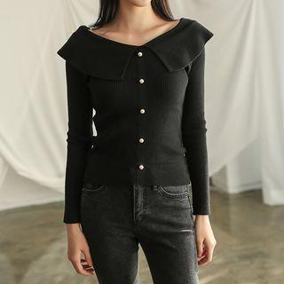 Collar-detail Faux-pearl Knit Top