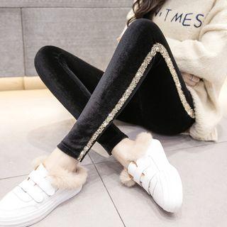 Sequined Fleece-lined Velvet Leggings