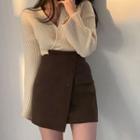 V-neck Sweater / Asymmetrical Mini Pencil Skirt
