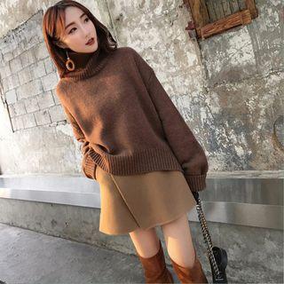 Turtle-neck Sweater / A-line Mini Skirt / Set