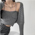 Set: Chain-strap Cropped Camisole Top + Knit Cape Top