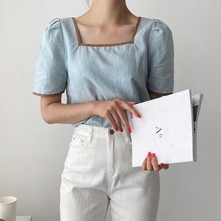 Square-neck Contrast-trim Linen Top