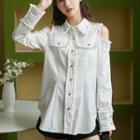 Plain Single-breasted Off-shoulder Blouse
