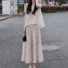 Sleeveless Patterned Blouse / Midi A-line Skirt / Set
