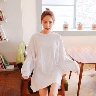 Crewneck Puff-sleeve Mini T-shirt Dress