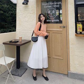 High Waist Color-block Pleated Skirt
