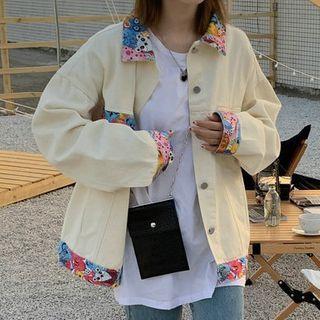 Flower Print Panel Denim Jacket