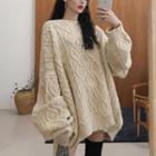 Oversize Linen Flower Knit Sweater Almond - One Size
