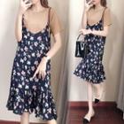Set: Short-sleeve Top + Floral Strappy Dress