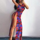 Color-block Slit Midi A-line Dress