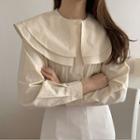 Long-sleeve Layered Collared Plain Blouse