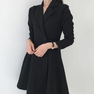 Notch Lapel Long-sleeve A-line Dress