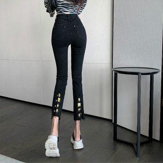 High Waist Distressed Crop Bootcut Jeans