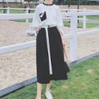 Bubble Sleeve Drop Shoulder Two Tone Midi A-line Dress