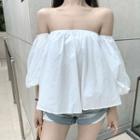 Plain Off-shoulder Loose-fit Top White - One Size