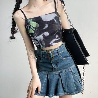 Butterfly Print Crop Camisole Top Black - One Size
