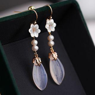 Flower Leaf Faux Pearl Alloy Dangle Earring