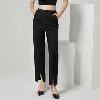 Eco-friendly High Waist Straight Leg Slit Pants