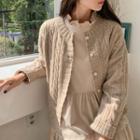 Woolen Cable Knit Cardigan Beige - One Size
