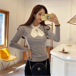 Bow-neck Ribbed Fitted Top