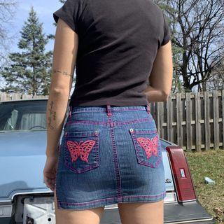 Butterfly Embroidery Contrast Trim Miniskirt