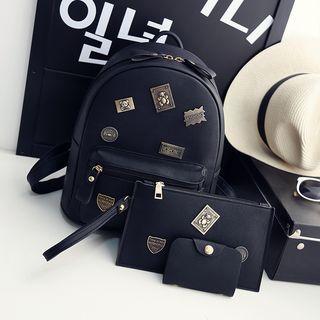 Set : Studded Faux Leather Backpack + Clutch + Keyholder