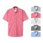 Mandarin-collar Short-sleeve Colored Shirt