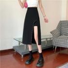 Grommet Midi A-line Slit Skirt