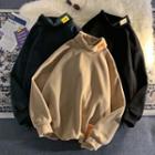 Applique Turtleneck Long-sleeve Fleece Top