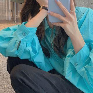 Puff-sleeve Plain Blouse As Figure - One Size