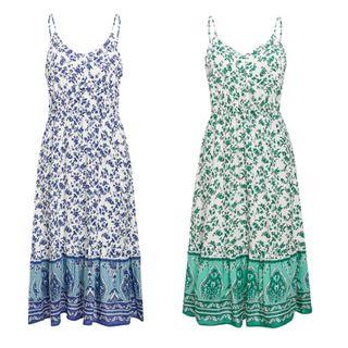 Spaghetti-strap Floral Print Button-up Dress