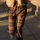 Plaid Sweatpants Pants - Plaid - Gray & Orange - One Size