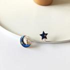 Cat Moon & Star Asymmetrical Alloy Earring 1 Pair - Asymmetric - Blue - One Size