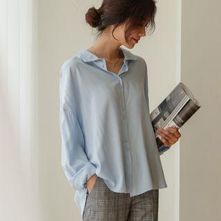 Pleated Loose-fit Silky Shirt