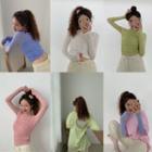 Long-sleeve Crinkled Cropped T-shirt