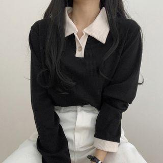 Long-sleeve Polo Blouse