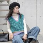 Jacquard Knit Vest Green - One Size