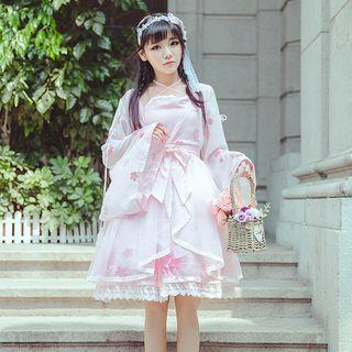 Mock Two-piece Long-sleeve Chiffon A-line Dress / Ribbon Hair Clip