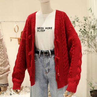 V-neck Cable Knit Duffle Cardigan
