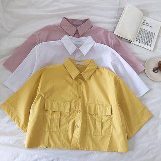Plain Cargo Short-sleeve Blouse