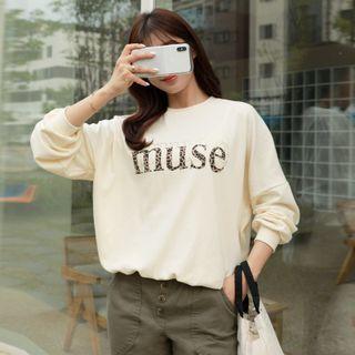 Letter Leopard-trim Sweatshirt