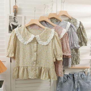 Floral Ruffle Cropped Blouse